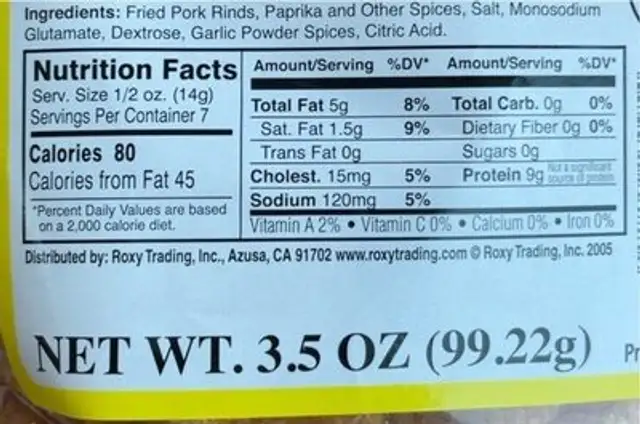 Hot & spicy chicharrones nutrition facts table