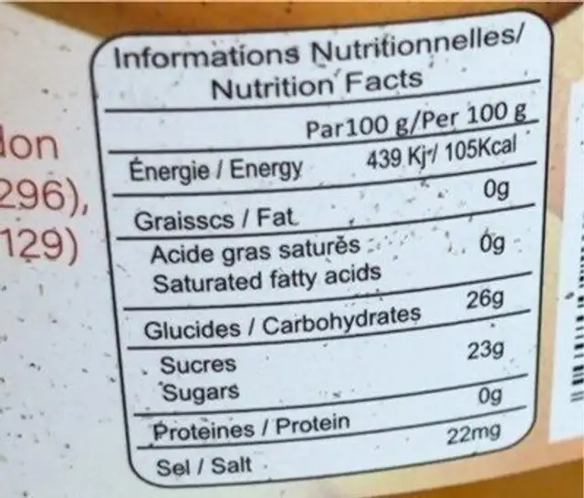 Perles boba mangue nutrition facts table