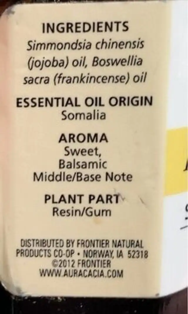 Frankincense essential oil nutrition facts table