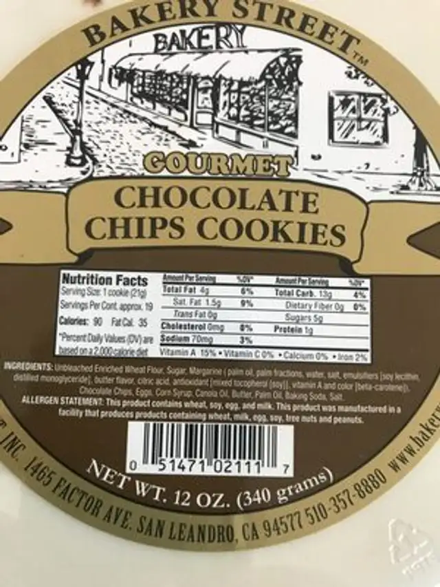 Chocolate Chips Cookies ingredients label