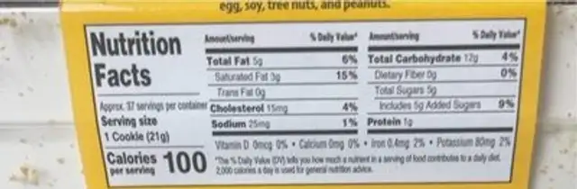 Almod Cookies nutrition facts table