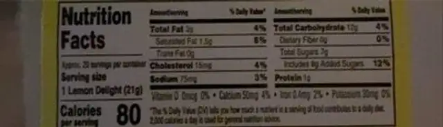 Soft baked lemon delights nutrition facts table