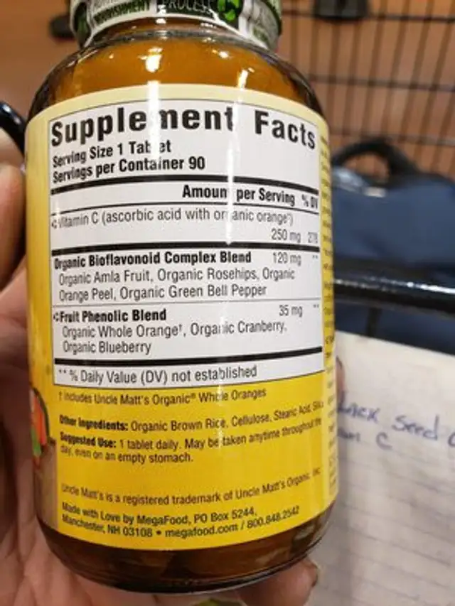Complex C ingredients label