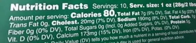 Queso fresco nutrition facts table