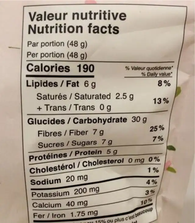 Gruau rapide Poires & Chaï nutrition facts table