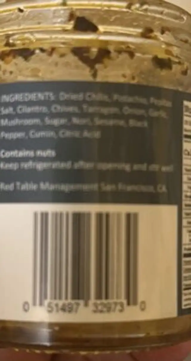 Salsa matcha verde ingredients label