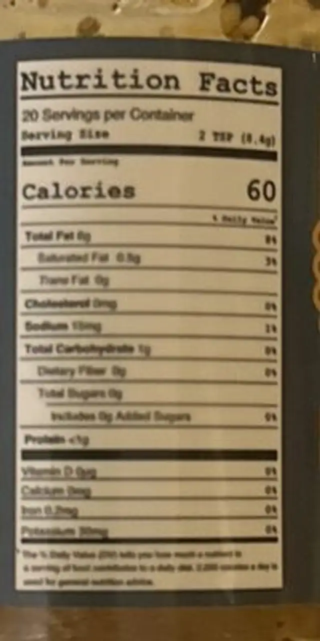 Salsa matcha verde nutrition facts table