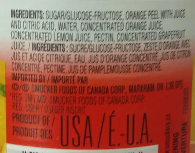 Marmelade pure ingredients label