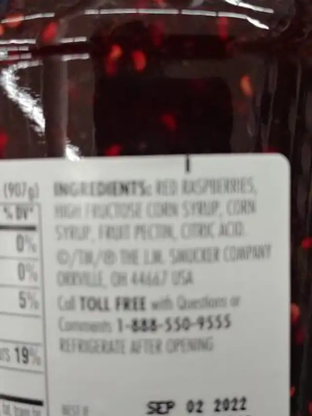 smucker's red raspberry jam ingredients label
