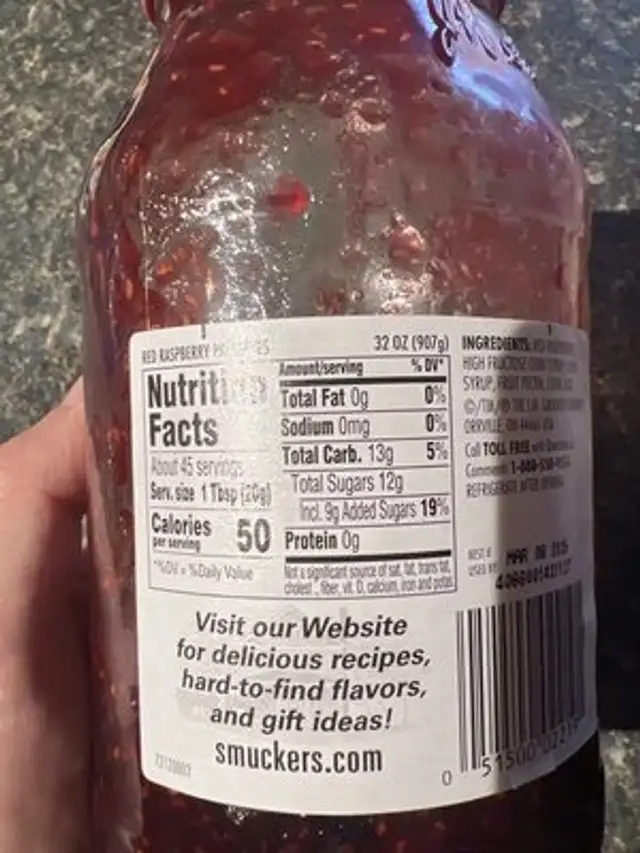 smucker's red raspberry jam nutrition facts table