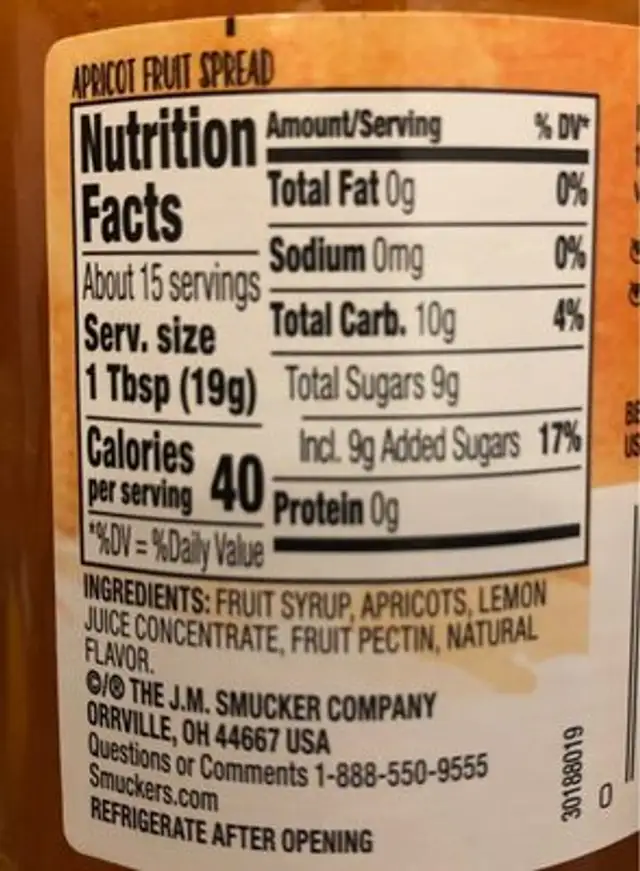 Simply fruit apricot spreadable fruit nutrition facts table