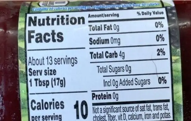 Seedless blackberry preserves nutrition facts table