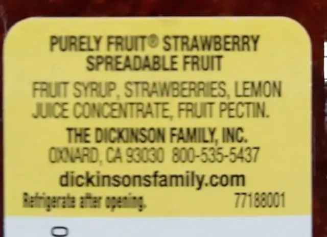 Purely fruit ingredients label