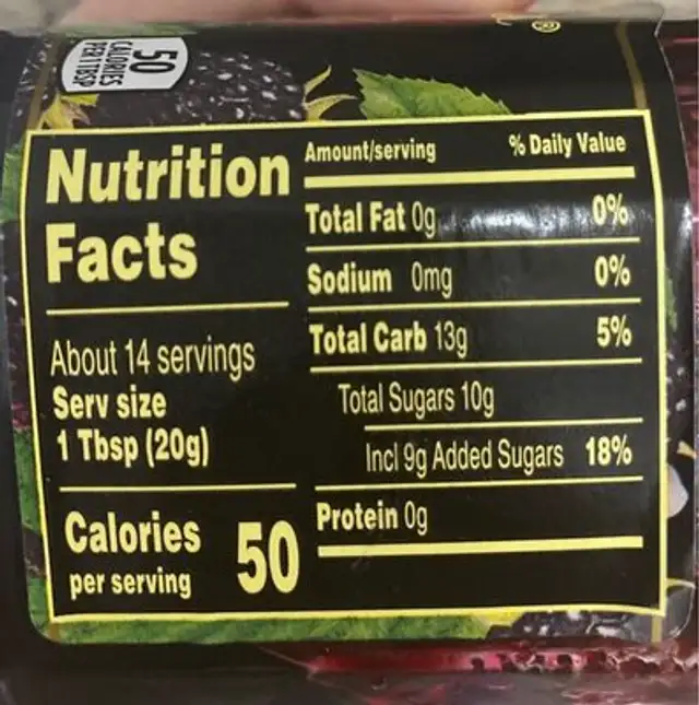 Pure seedless black raspberry preserves nutrition facts table