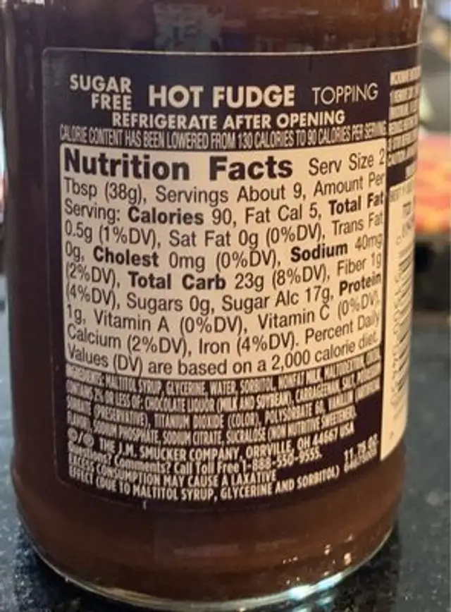Splenda sugar free hot fudge topping nutrition facts table