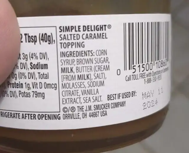 Simple delight salted caramel topping ingredients label