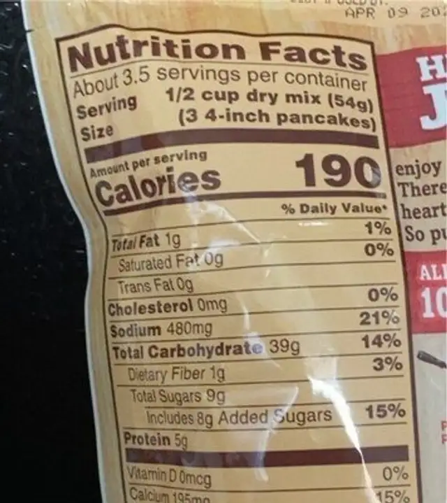 Pancake and waffle mix nutrition facts table
