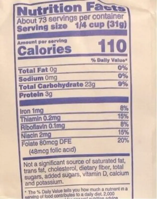 All purpose flour nutrition facts table