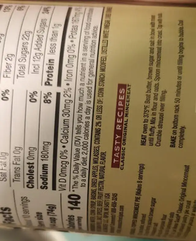 MinceMeat ingredients label