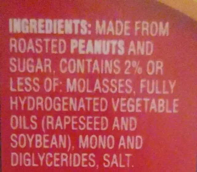 Creamy peanut butter ingredients label