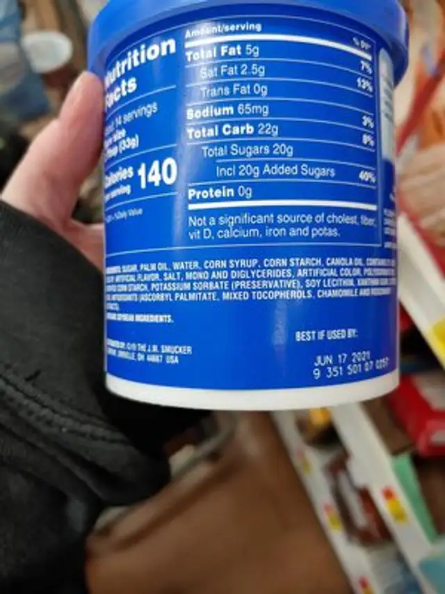 icing ingredients label