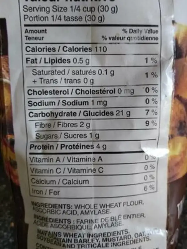 Farine spécialité blé complet nutrition facts table