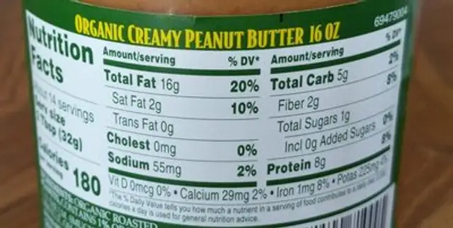 Organic peanut butter nutrition facts table