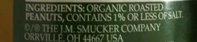 Adams Peanut Butter, Organic Crunchy ingredients label