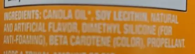 Nostick butter cooking spray ingredients label