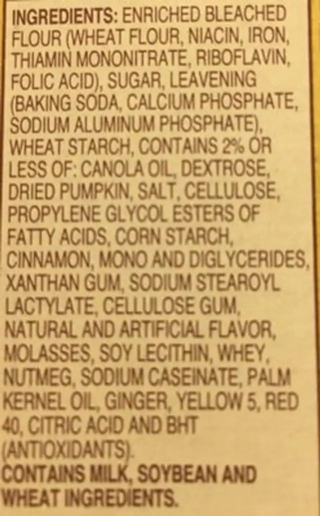 Moist Supreme perfectly pumpkin ingredients label