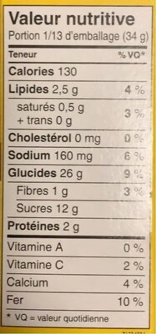 Pain éclair citron et graine de pavot nutrition facts table