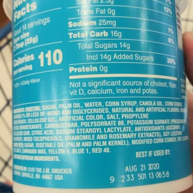 Pillsbury fluffy frost ingredients label