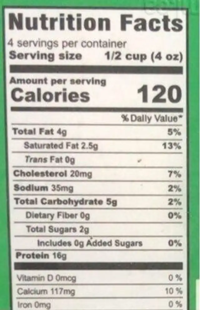 Fresh Made Farmer Cheese nutrition facts table