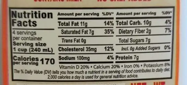 Kefir Cultured Grade A Milk nutrition facts table