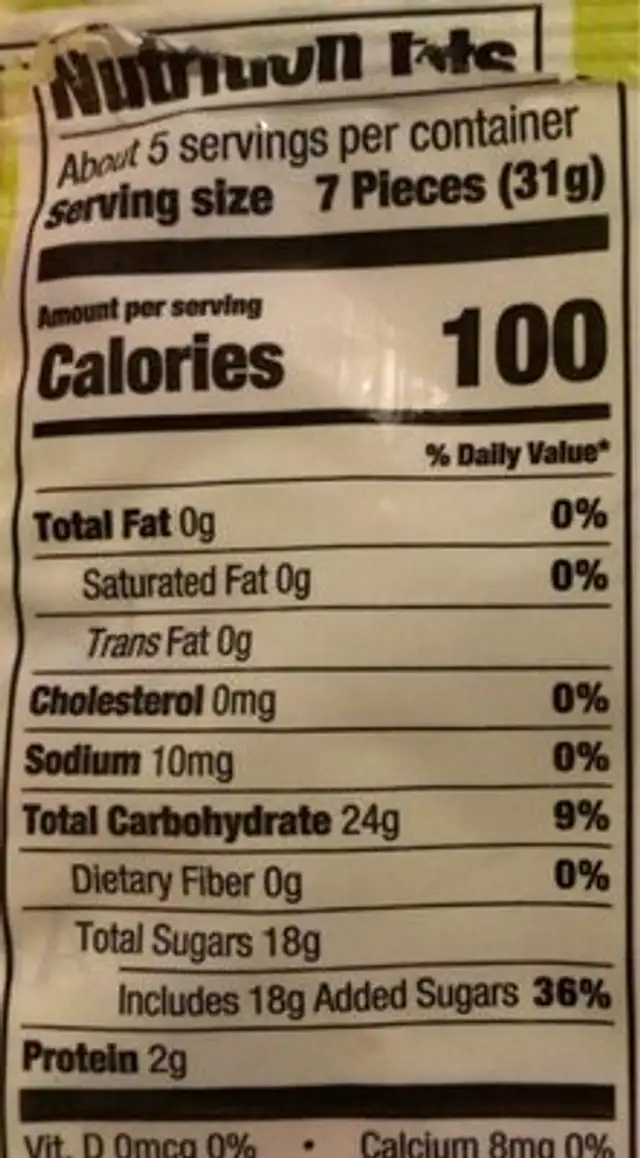 Sour neon worms nutrition facts table