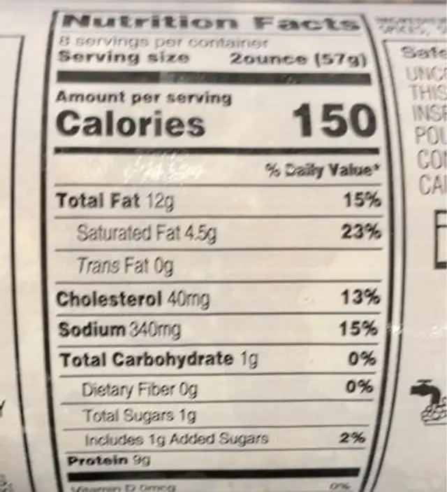 Sweet Italian Pork Sausage nutrition facts table