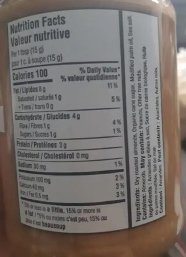 No Stir Almond Butter Crunchy nutrition facts table