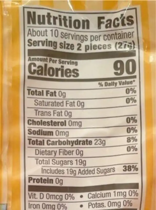 Orange Slices nutrition facts table