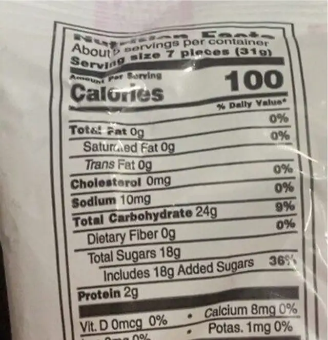 Sour worms nutrition facts table