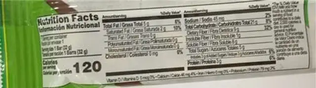 Chocolate nutrition facts table