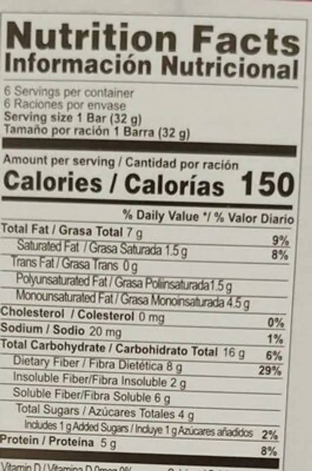Cranberries and nuts nutrition facts table