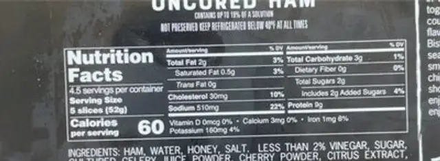 Land o'frost bistro favorites honey glazed uncured ham nutrition facts table