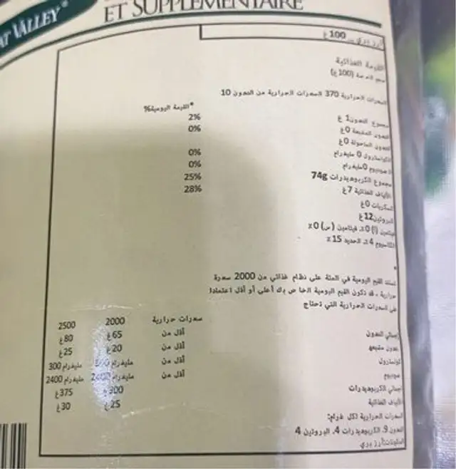 Riz sauvage nutrition facts table