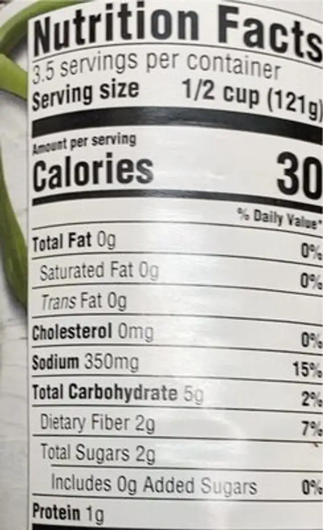 Cut Green Beans nutrition facts table