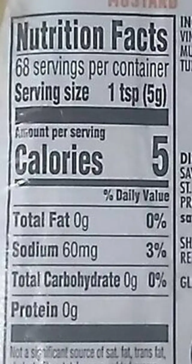 Spicy Brown Mustard nutrition facts table