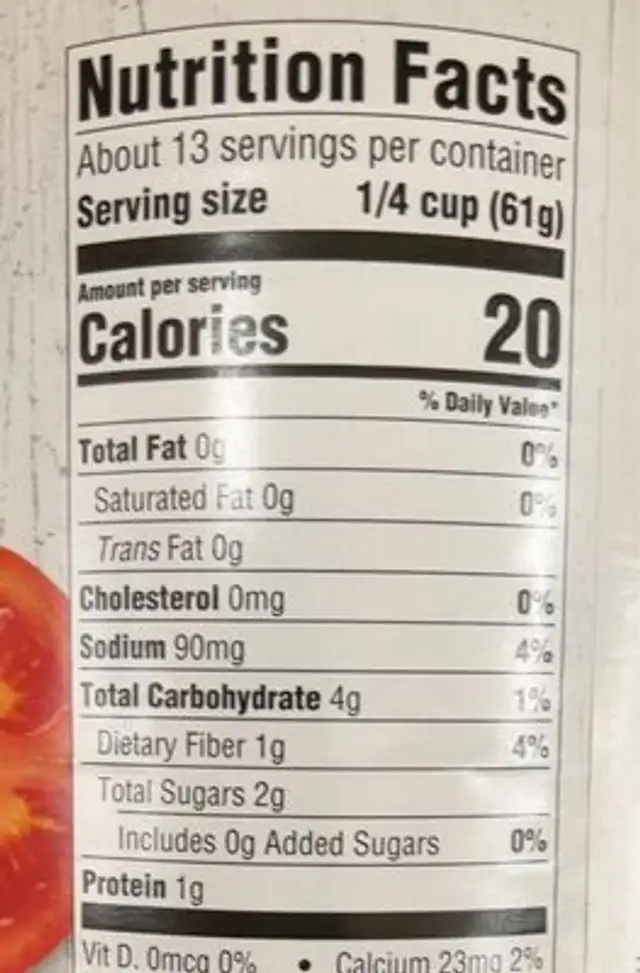 Crushed Tomatoes nutrition facts table