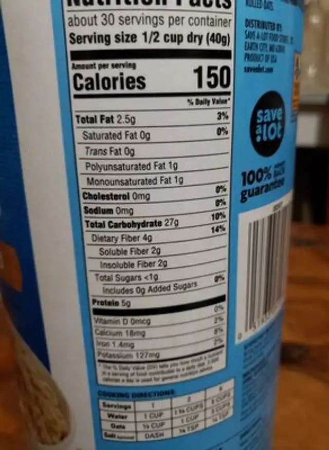 Old Fashioned Oats ingredients label