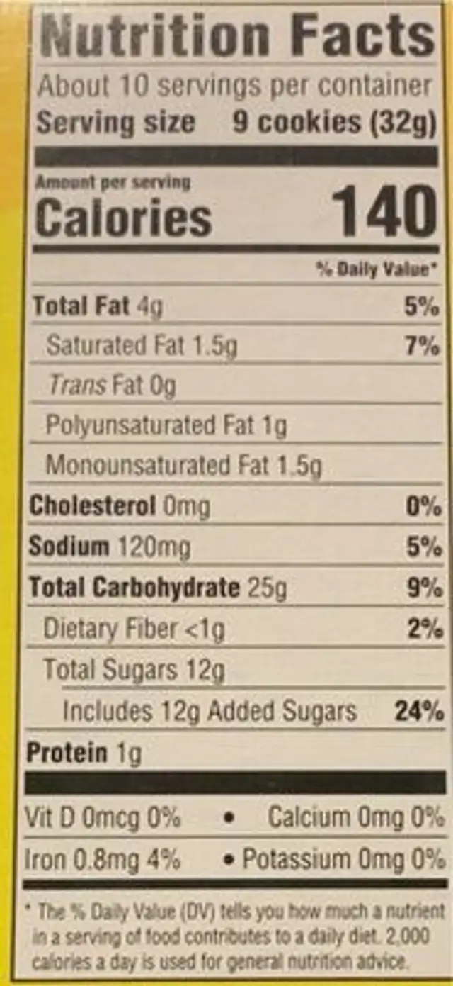 Vanilla wafers nutrition facts table