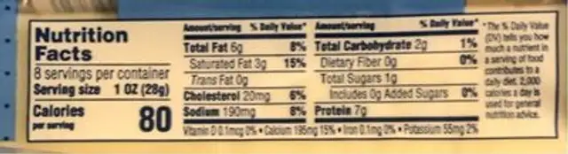 Mozzarella Cheese nutrition facts table