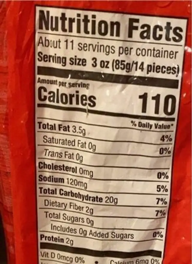 crinkle cut fries nutrition facts table